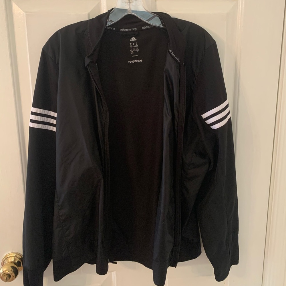 Black and white Adidas running windbreaker